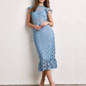 Just Me Sky Blue Lace Midi Dress